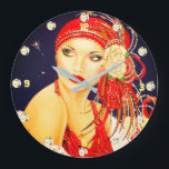 Art Deco Gatsby Girl Wall Clock der 1920er Jahre Große Wanduhr<br><div class="desc">Jedes unserer Art Deco Girls ist hübscher als das, was es vor dem letzten gibt! Diese hier ist in rot-gelben Rosen auf ihrem Kopfteil gekleidet und wenn Sie hinsehen, hat sie wunderschöne Augen. Diese atemberaubende Uhr finden Sie bei Zuhause Comfort in unserer "Tick Tock Time Flies By" Kollektion. Genießen Sie...</div>