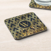 Art Deco Gatsby Glitzer Geometrisches Mustermonogr Untersetzer (Linke Seite)