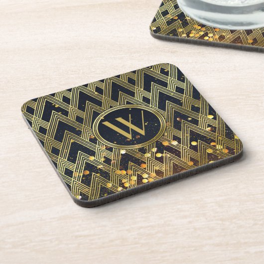Art Deco Gatsby Glitzer Geometrisches Mustermonogr Untersetzer (Linke Seite)