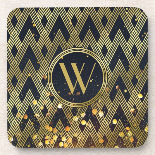 Art Deco Gatsby Glitzer Geometrisches Mustermonogr Untersetzer (Vorderseite)