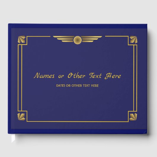 Art Deco Gatsby Gold und Navy Blue Gästebuch (Vorderseite)