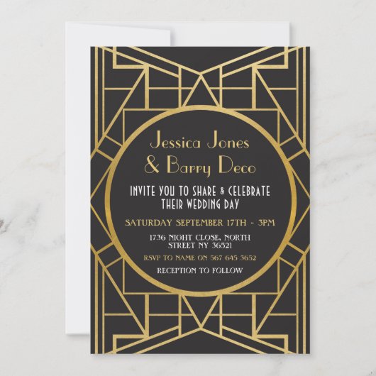 Art Deco Gatsby Great 20s Wedding Invite 1920 Einladung (Vorderseite)