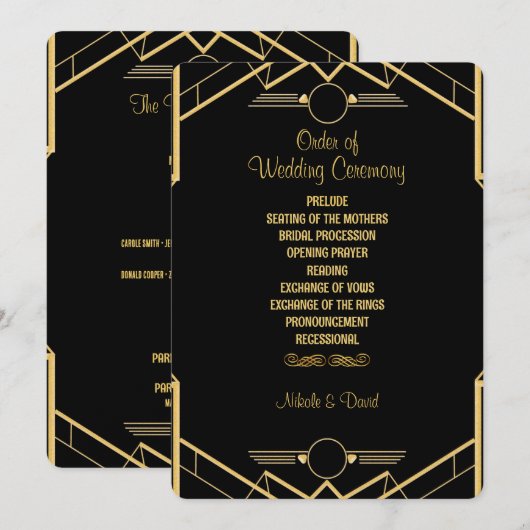 Art Deco Gatsby Hochzeit Programm (Vorne/Hinten)