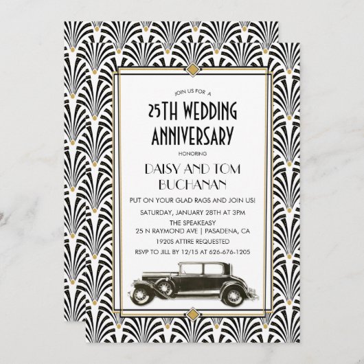 Art Deco Gatsby Hochzeitstag Einladung (Vorne/Hinten)