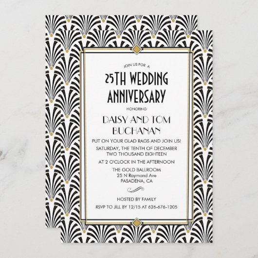 Art Deco Gatsby Hochzeitstag Einladung (Vorne/Hinten)