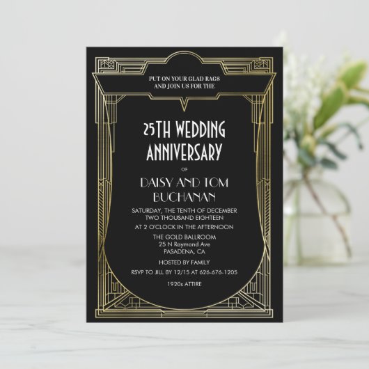 Art Deco Gatsby Hochzeitstag Einladung (Stehend Vorderseite)
