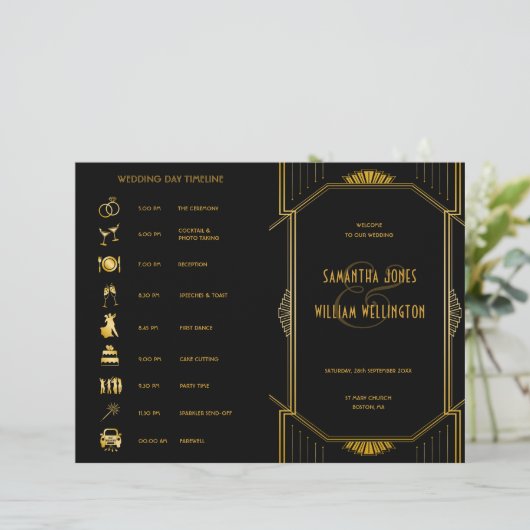 Art Deco Gatsby Moderne gedeckte Hochzeitzeitzeits (Stehend Vorderseite)