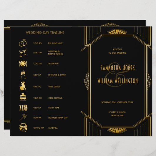 Art Deco Gatsby Moderne gedeckte Hochzeitzeitzeits (Vorne/Hinten)