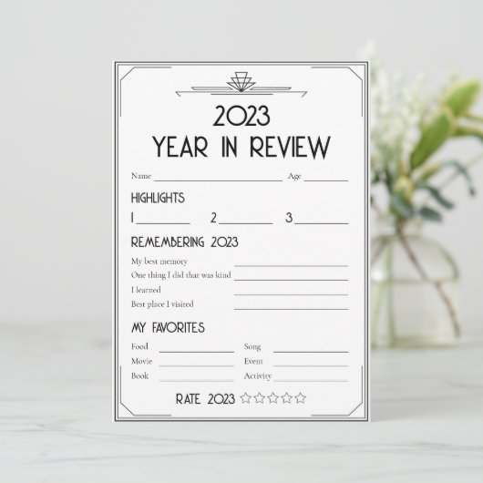 Art Deco Gatsby New Year Party Year of Review Card (Stehend Vorderseite)
