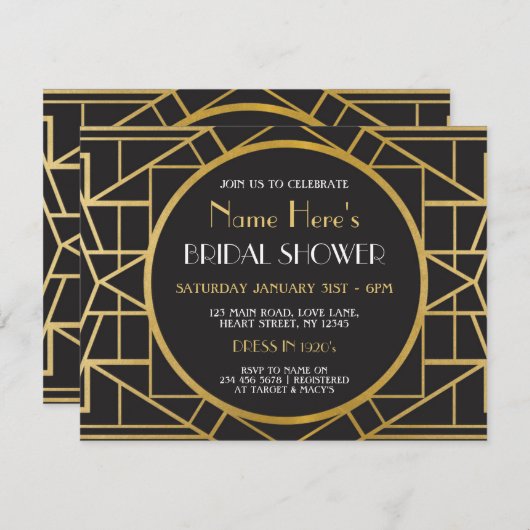 Art-Deco-Gatsby-Party-Brautparty der 1920er Jahre Einladung (Vorne/Hinten)