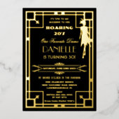 Art Deco Gatsby Roaring 20s 30th Birthday Real Folieneinladung (Vorderseite)