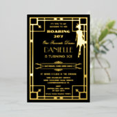 Art Deco Gatsby Roaring 20s 30th Birthday Real Folieneinladung (Stehend vorne)
