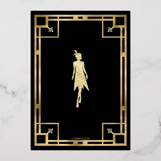 Art Deco Gatsby Roaring 20s 30th Birthday Real Folieneinladung (Rückseite)