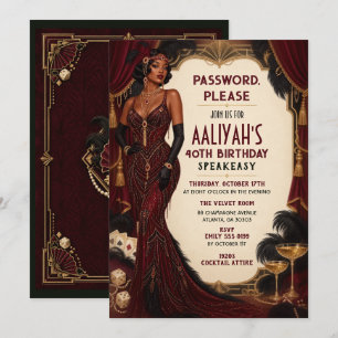 Art Deco Gatsby Roaring Twenties Burgunderrot Gold Einladung