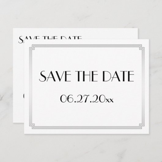 Art Deco Gatsby Silver Save the Date Postkarte (Vorne/Hinten)