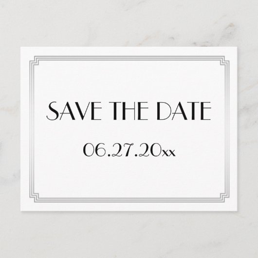 Art Deco Gatsby Silver Save the Date Postkarte (Vorderseite)