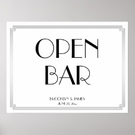 Art Deco Gatsby Silver Wedding Open Bar Sign 24x18 Poster