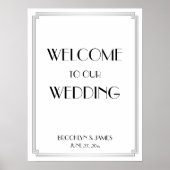 Art Deco Gatsby Silver Wedding Reception Zeichen Poster (Vorne)