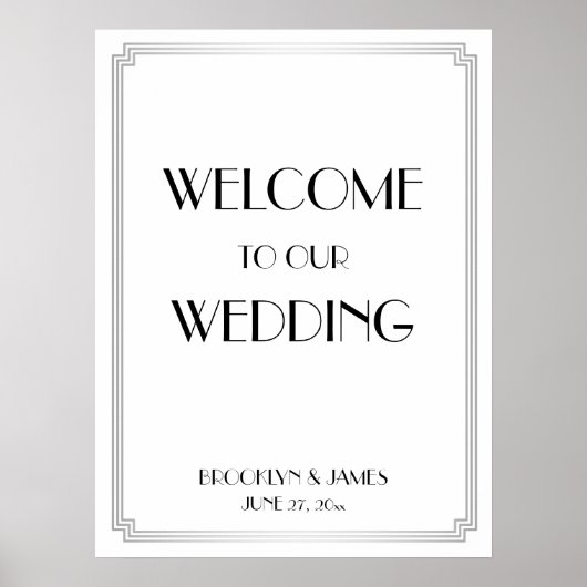 Art Deco Gatsby Silver Wedding Reception Zeichen Poster (Vorne)