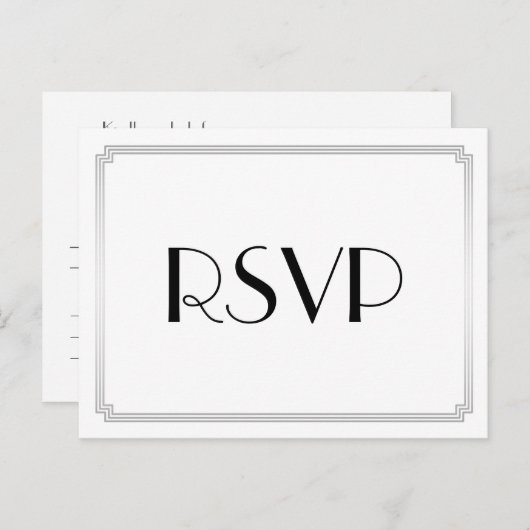 Art Deco Gatsby Silver Wedding RSVP Postkarten (Vorne/Hinten)