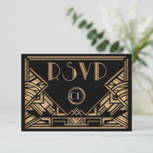 Art Deco Gatsby Style Wedding RSVP Response Cards (Stehend Vorderseite)