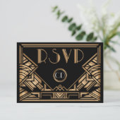 Art Deco Gatsby Style Wedding RSVP Response Cards Karte (Stehend Vorderseite)