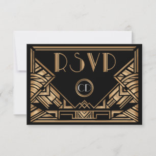 Art Deco Gatsby Style Wedding RSVP Response Cards Karte