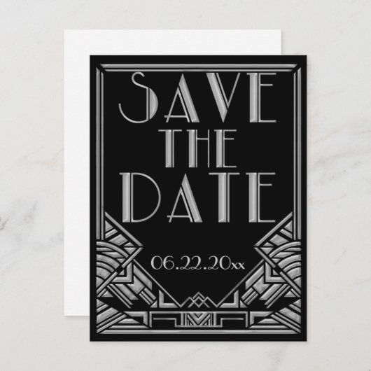 Art Deco Gatsby Style Wedding Save the Date Ankündigungspostkarte (Vorne/Hinten)