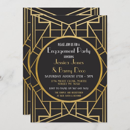 Art-Déco-Gatsby-Verlobung der 20er Jahre lädt ein Einladung (Vorne/Hinten)