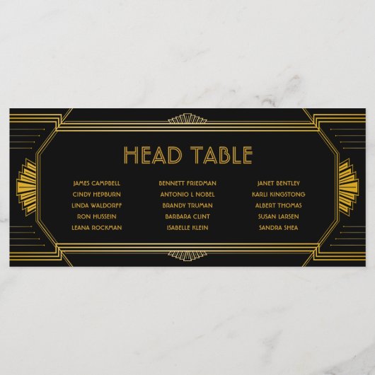 Art Deco Gatsby Wedding Head Table Cards Programm (Rückseite)