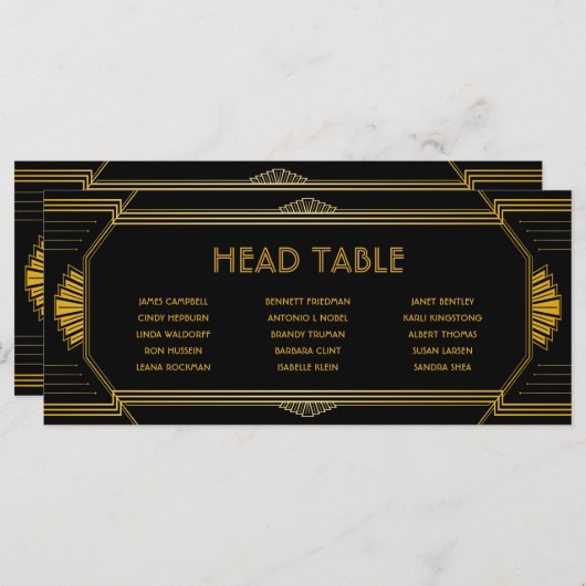 Art Deco Gatsby Wedding Head Table Cards Programm (Vorne/Hinten)