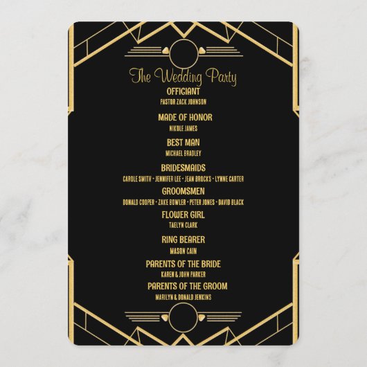 Art Deco Gatsby Wedding Programm (Rückseite)