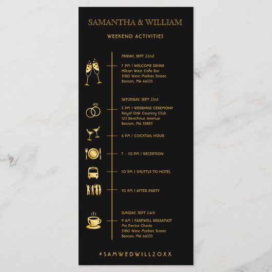 Art Deco Gatsby Wedding Timeline Card Programm (Rückseite)