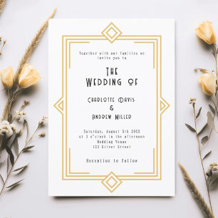 Art Deco Gatsby Weißgold-Hochzeit Einladung