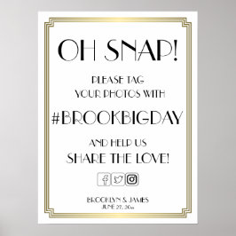 Art Deco Gatsby White und Gold Hashtag Zeichen 18x Poster
