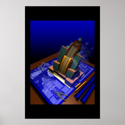 Art-Deco-Gebäude aus Blueprint Poster (Vorne)