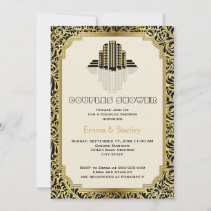 Art Deco Gebäude goldene Hochzeitspaare Shower Einladung