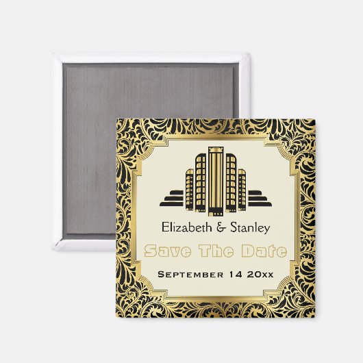 Art-Deco-Gebäude-Goldhochzeit Retten Sie das Datum Magnet (Vorderseite/Rückseite)