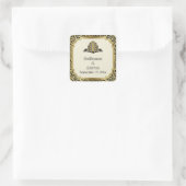 Art-Deco-Gebäude-Goldhochzeit Retten Sie das Datum Quadratischer Aufkleber (Tasche)