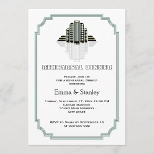 Art Deco-Gebäude mint Hochzeit Probedinner Einladung