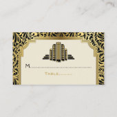 Art Deco Gebäude Schwarz, Gold Hochzeit Platzkarte (Rückseite)