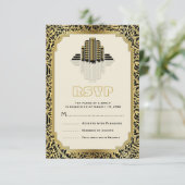Art Deco Gebäude schwarz, Goldhochzeit RSVP (Stehend Vorderseite)