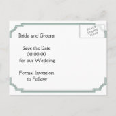 Art Deco Gebäude Schwarze Minze Hochzeit Speichern Ankündigungspostkarte (Rückseite)