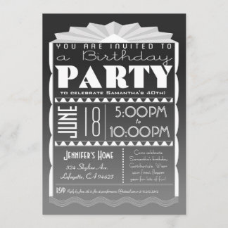 Art Deco Geburtstag Einladung - Gatsby Style Grau