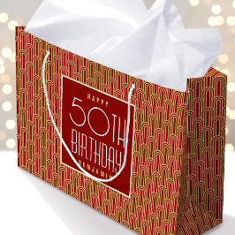 Art Deco Geburtstag mit Namen Rot Gold Elegant jed Große Geschenktüte