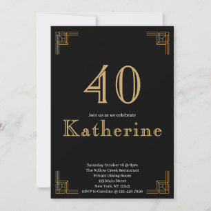Art Deco Geburtstag Schwarz Gold Roaring Twenties Einladung