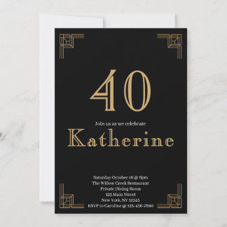 Art Deco Geburtstag Schwarz Gold Roaring Twenties Einladung