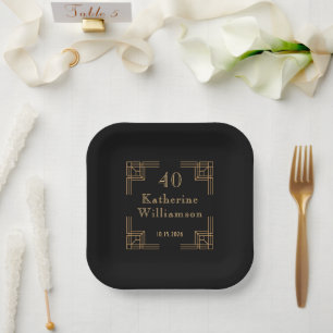 Art Deco Geburtstag Schwarz Gold Roaring Twenties Pappteller