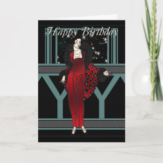 Art-Deco-Geburtstagskarte mit Rot und Blau Karte