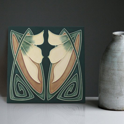 Art Deco, Gelbe Lily Blumen Fliese